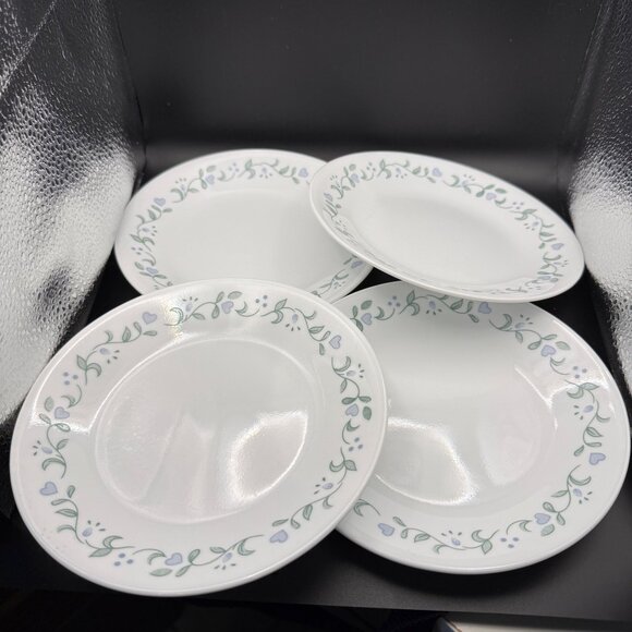 Corelle Vitrelle Country Cottage 4 White Salad Plates 7.25” Floral & Heart - Picture 2 of 4